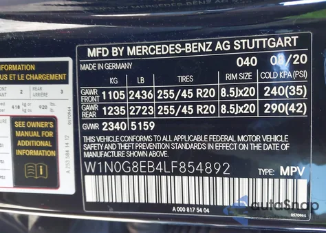 2020 Mercedes-Benz Glc 300 4Matic from USA, damaged, VIN W1N0G8EB4LF854892